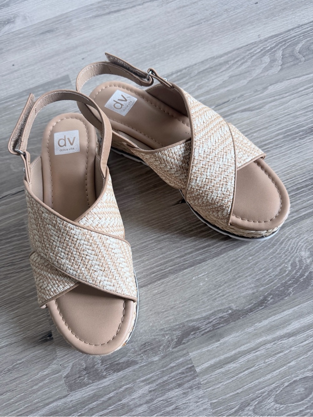 DV by Dolce Vita Neutral Woven Cross-Strap Slingback Sandals